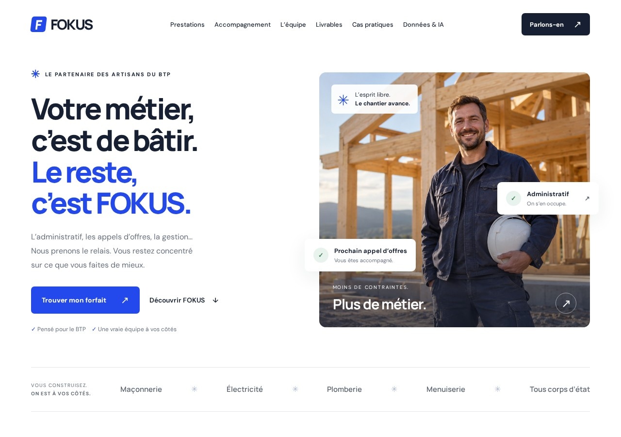 Capture de la page d'accueil du site Fokus BTP (fokus-btp.fr)