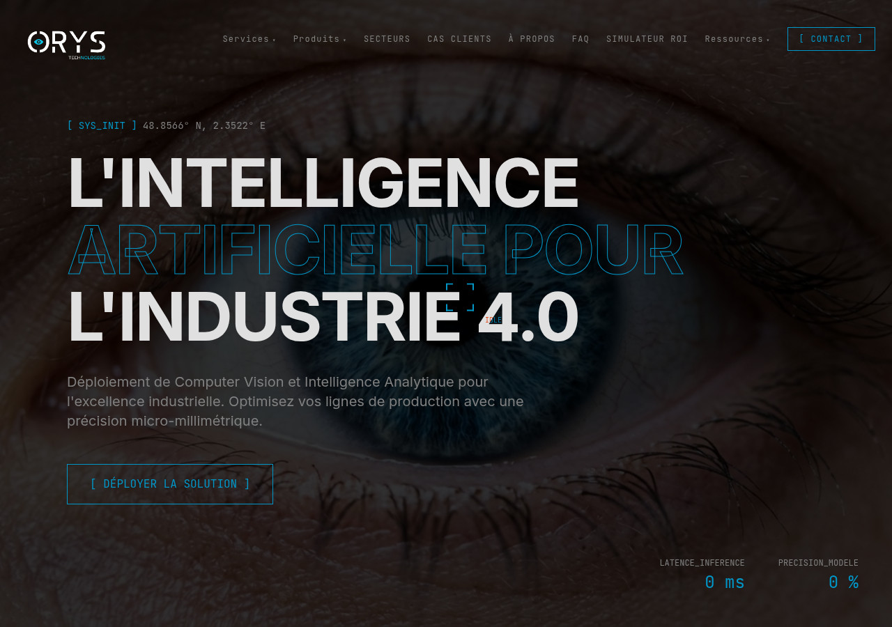 Capture de la page d'accueil du site ORYS (orys-tech.fr)