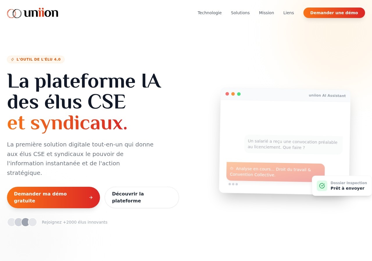 Capture de la page d'accueil du site uniion (uniion.net)